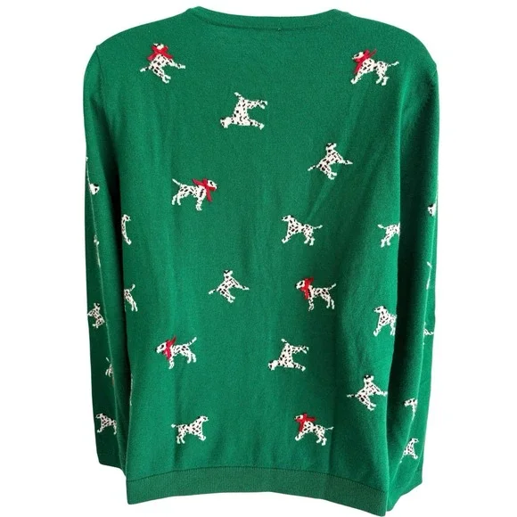 Talbots Women Cardigan Sweater M Dalmation Dog Green - Picture 4 of 7